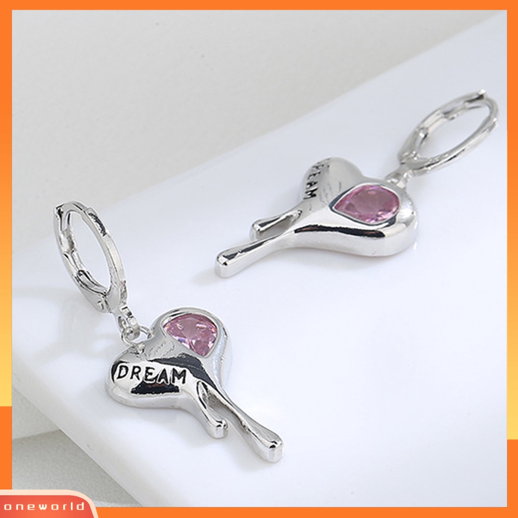 [WOD] 1pc Menjuntai Anting Hip Hop Tidak Teratur Hias Kilau Terang All-match Perhiasan Hadiah Cubic Zirconia Wanita Melelehkan Bentuk Hati Liontin Drop Earring Untuk Pesta