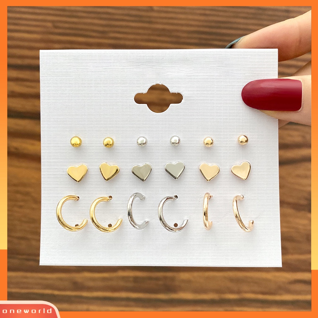 [WOD] 1set Anting Drop Warna Cerah Berkilau Efek Visual Tahan Korosi Bebas Alergi Hias Alloy Wanita All-Match Cinta Hati Gaya Women Earrings Set Untuk Gadis