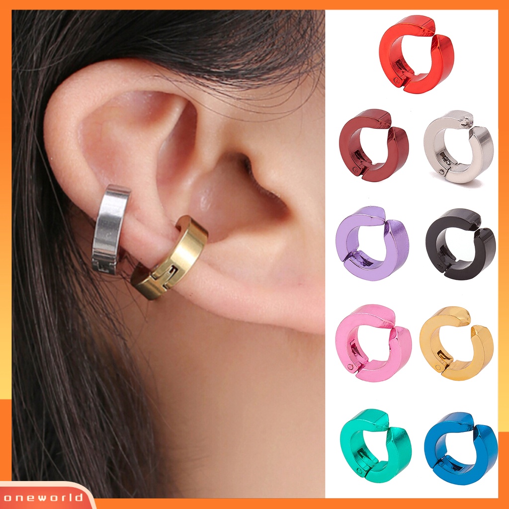 [WOD] 1pc Anting Klip Gaya Korea Warna Solid Anti Karat Punk Tahan Lama Hias Lingkaran Bulat Anti-Alergi Tanpa Tindik Lady Huggie Earrings Hadiah