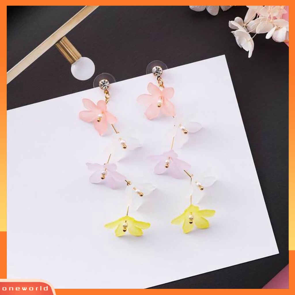 [WOD] 1pasang Mutiara Imitasi Dekorasi Stud Earrings Berlian Imitasi Pengerjaan Halus Akrilik Bunga Rumbai Kait Anting Perhiasan Hadiah