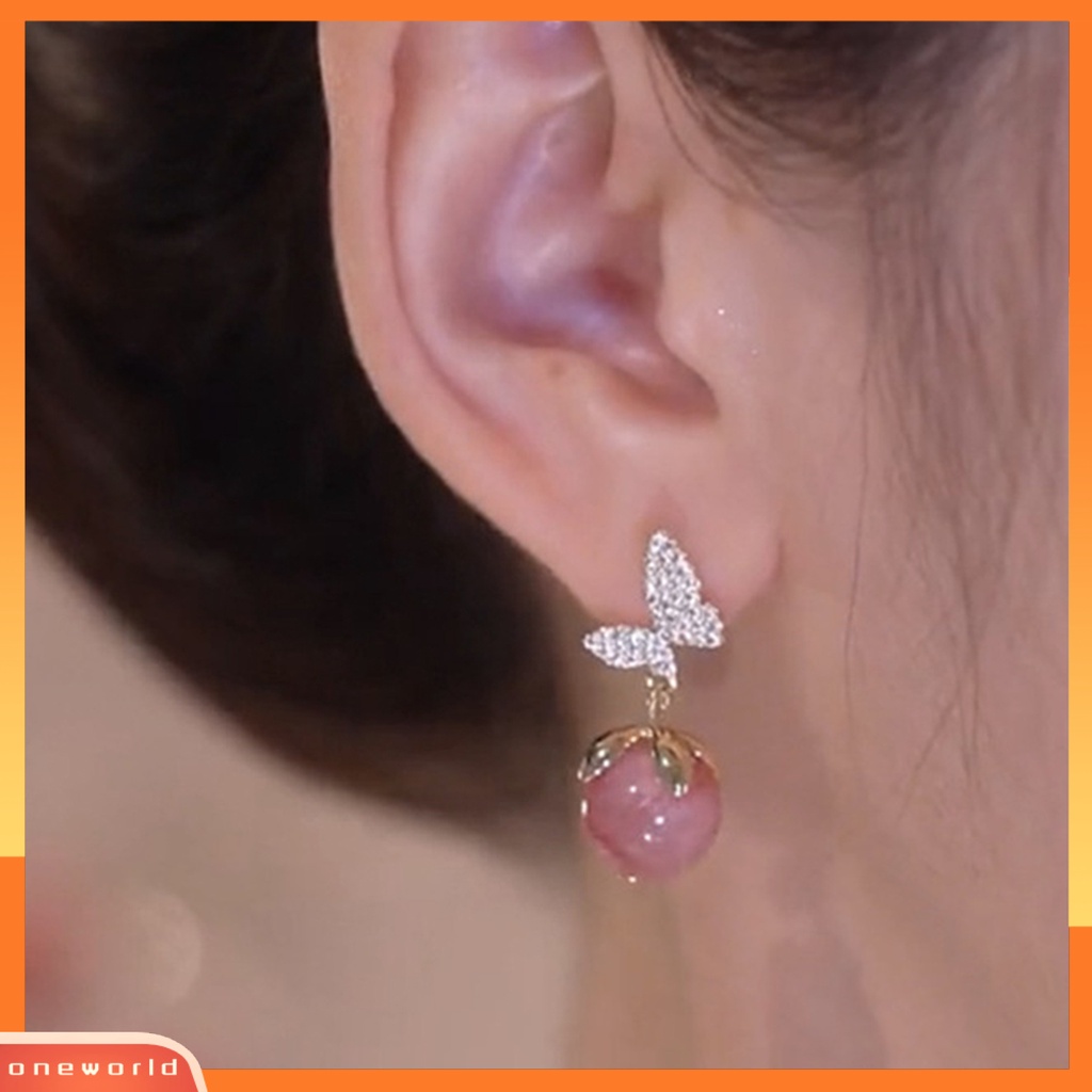 [WOD] 1pasang Wanita Stud Earrings Faux Opal Bentuk Kupu-Kupu Shiny Rhinestones Jewelry Bright Luster Drop Earrings Natal Perhiasan Hadiah