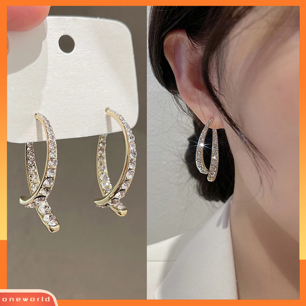 [WOD] 1pasang Romantis Pengerjaan Halus Ear Studs Wanita Cubic Zirconia Arc Fishtail Anting Elegan Untuk Tanggal