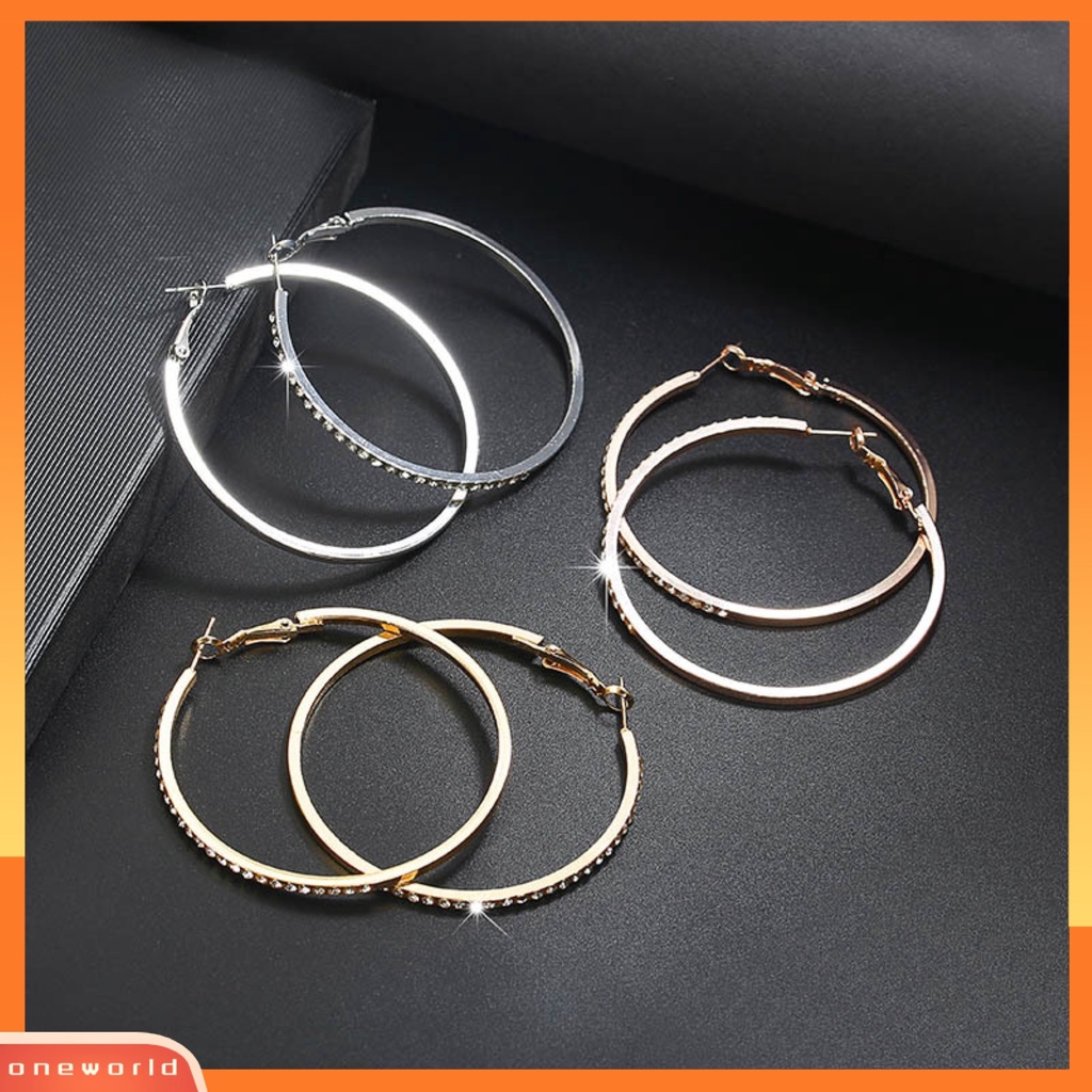 [WOD] Anting Hoop Sentuhan Baik Pengerjaan Indah Berlian Imitasi Dekorasi Lingkaran Besar Loop Wanita Anting-Anting Untuk Tanggal