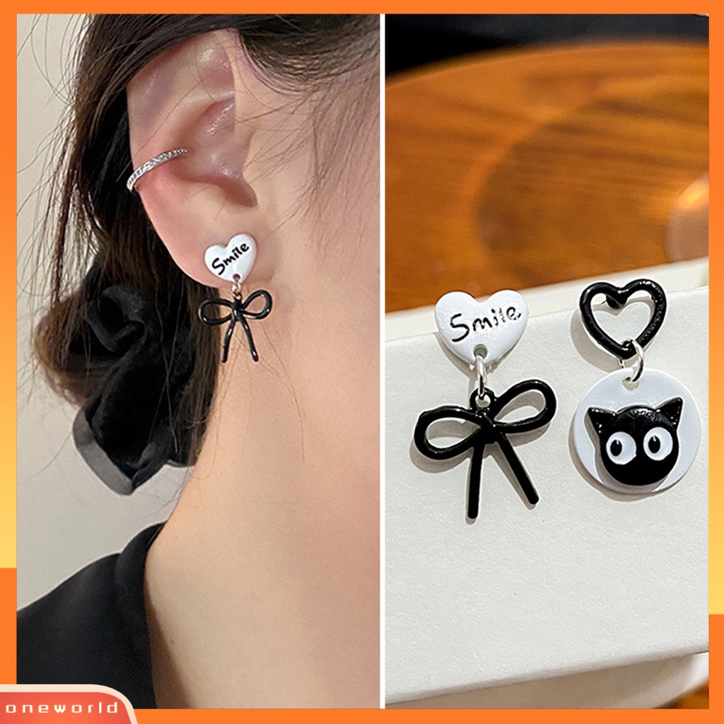 [WOD] 1pasang Drop Earrings Desain Kartun Liontin Tidak Teratur Hypoallergenic Ultra-Ringan Hiasan Telinga Aksesori Kitten Bow Stud Earrings Untuk Tanggal