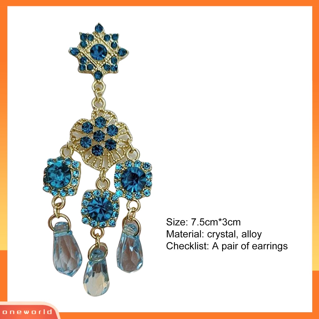 [WOD] 1pasang Anting Menjuntai Rumbai Kristal Imitasi Anting Drop Panjang Vintage Biru Untuk Pernikahan