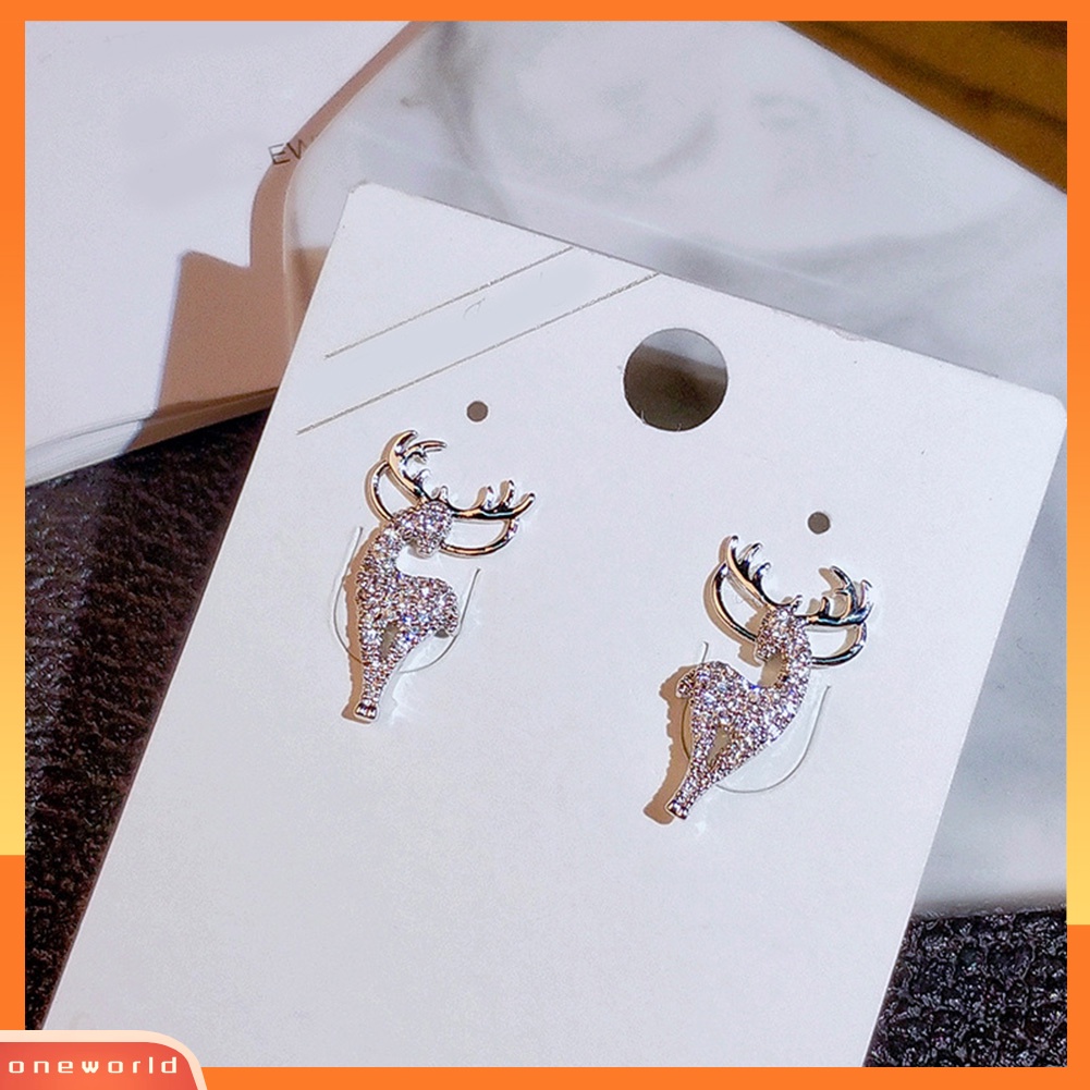 [WOD] Fashion Wanita Berlian Imitasi Elk Perak Disepuh Ear Stud Earrings Perhiasan Hadiah Xmas