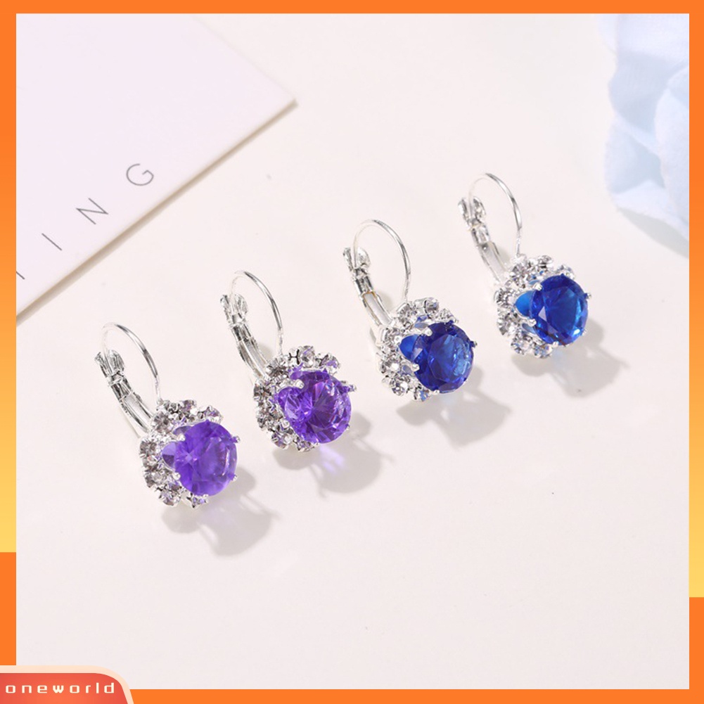 [WOD] Wanita Bergaya Bentuk Bulat Bunga Kristal Imitasi Cubic Zirconia Stud Earrings Hadiah