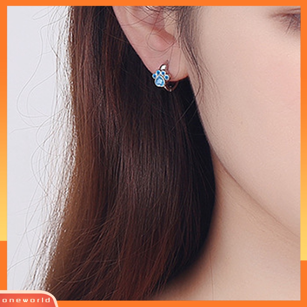 [WOD] 1pasang Anting Tusuk Bentuk Hewan Paw Cubic Zirconia Perhiasan Lucu Tahan Lama Ear Studs Untuk Pakaian Sehari-Hari