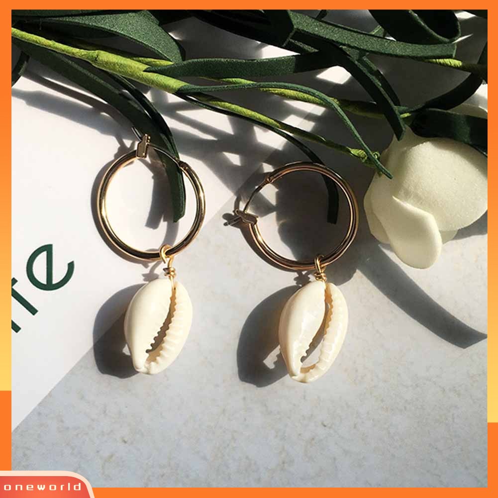 [WOD] Fashion Sea Shell Huggie Anting Wanita Pernyataan Musim Panas Pantai Pesta Perhiasan