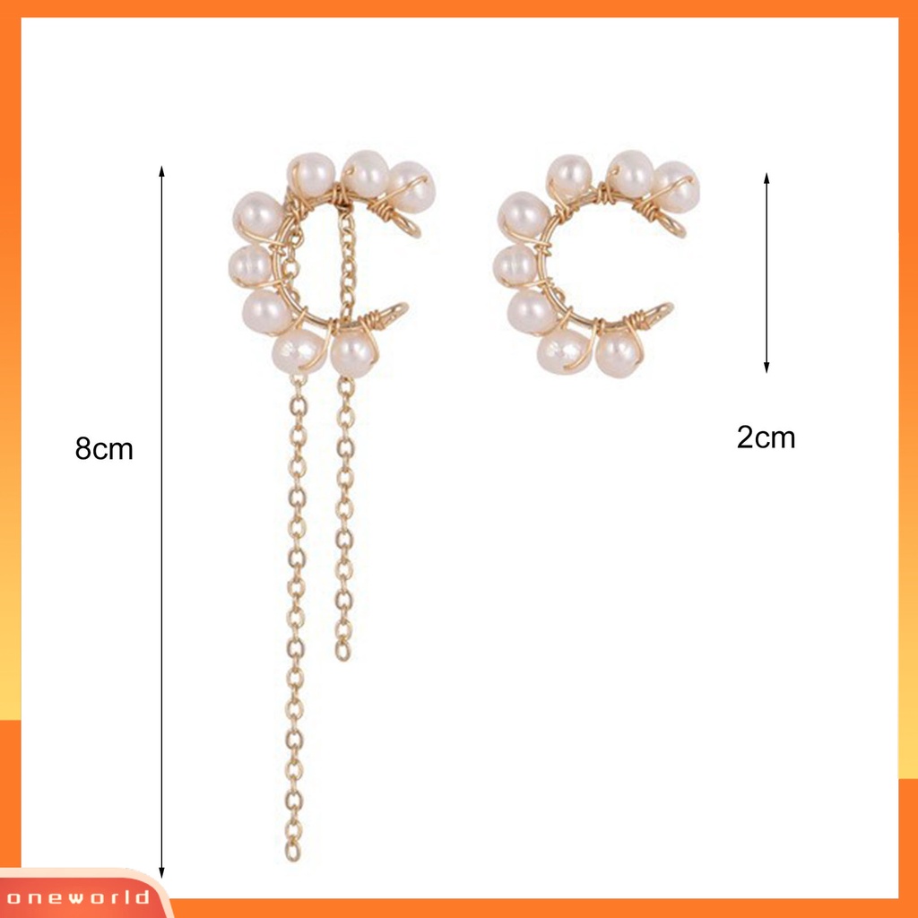 [WOD] 1pasang Indah C-shaped Asymmetric Faux Pearl Earring Ear Cuff Perhiasan Aksesori