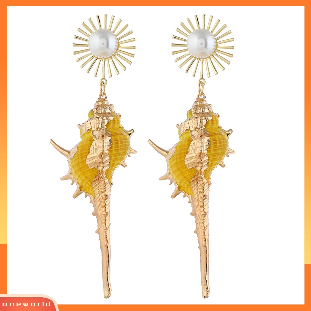 [WOD] Bohemian Pantai Wanita Mutiara Imitasi Hias Keong Liontin Statement Stud Earrings