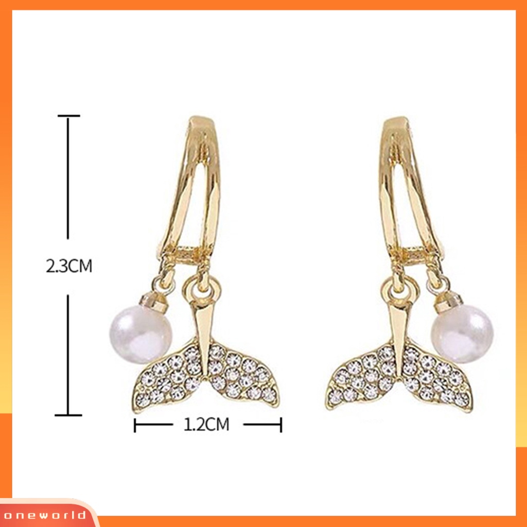 [WOD] 1pasang Drop Earrings Fishtail Faux Pearl Alloy Vintage Cubic Zirconia Anting Menjuntai Untuk Pesta Cocktail