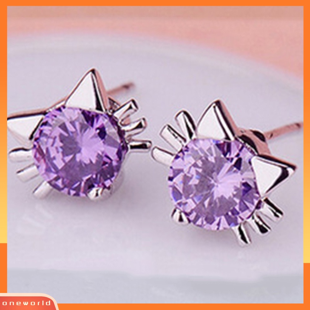 [WOD] Lucu Wanita Cubic Zirconia Hias Bentuk Kucing Telinga Stud Anting Pesta Perhiasan Hadiah