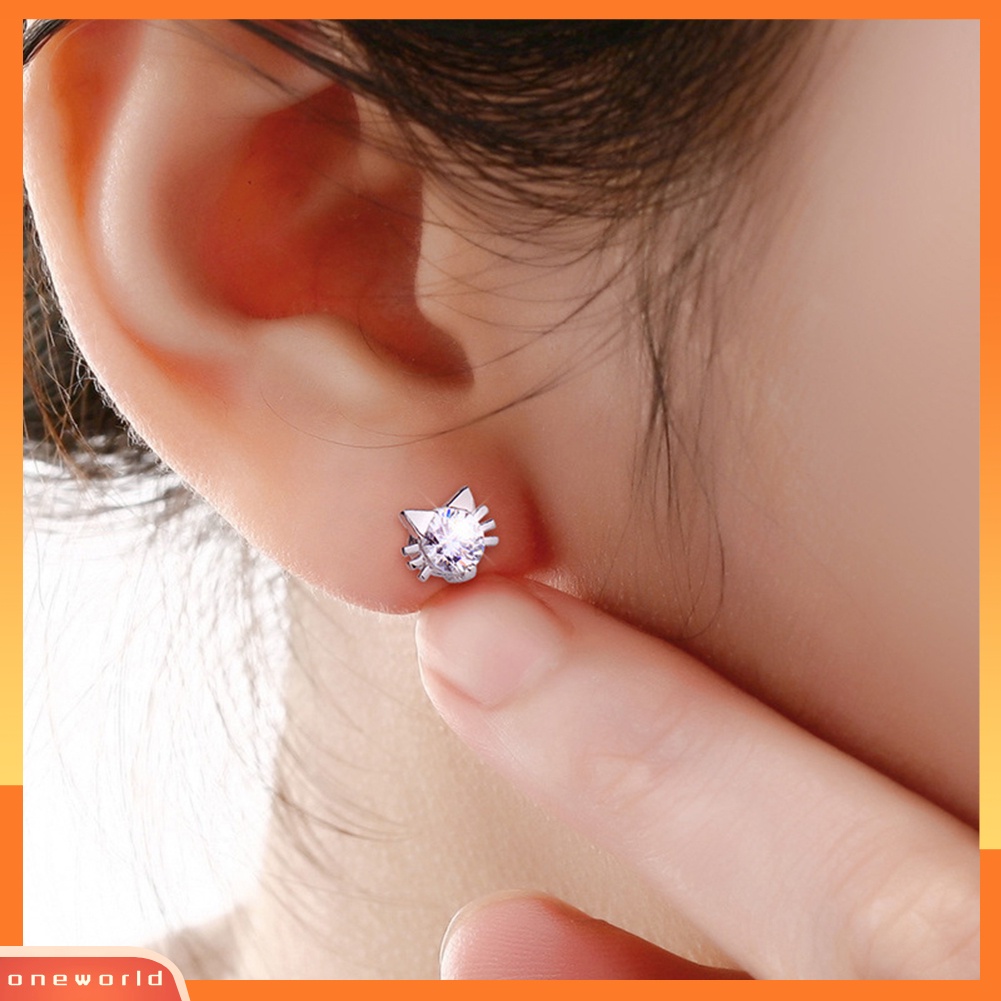 [WOD] Lucu Wanita Cubic Zirconia Hias Bentuk Kucing Telinga Stud Anting Pesta Perhiasan Hadiah
