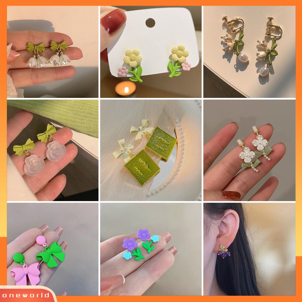 [WOD] 1pasang Drop Earrings Tulip Busur Perhiasan Mutiara Imitasi Anting Bunga Untuk Perjamuan
