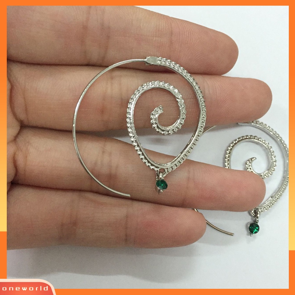 [WOD] Wanita Berlian Imitasi Tetesan Air Spiral Menjuntai Gear Hook Anting Pernyataan Perhiasan