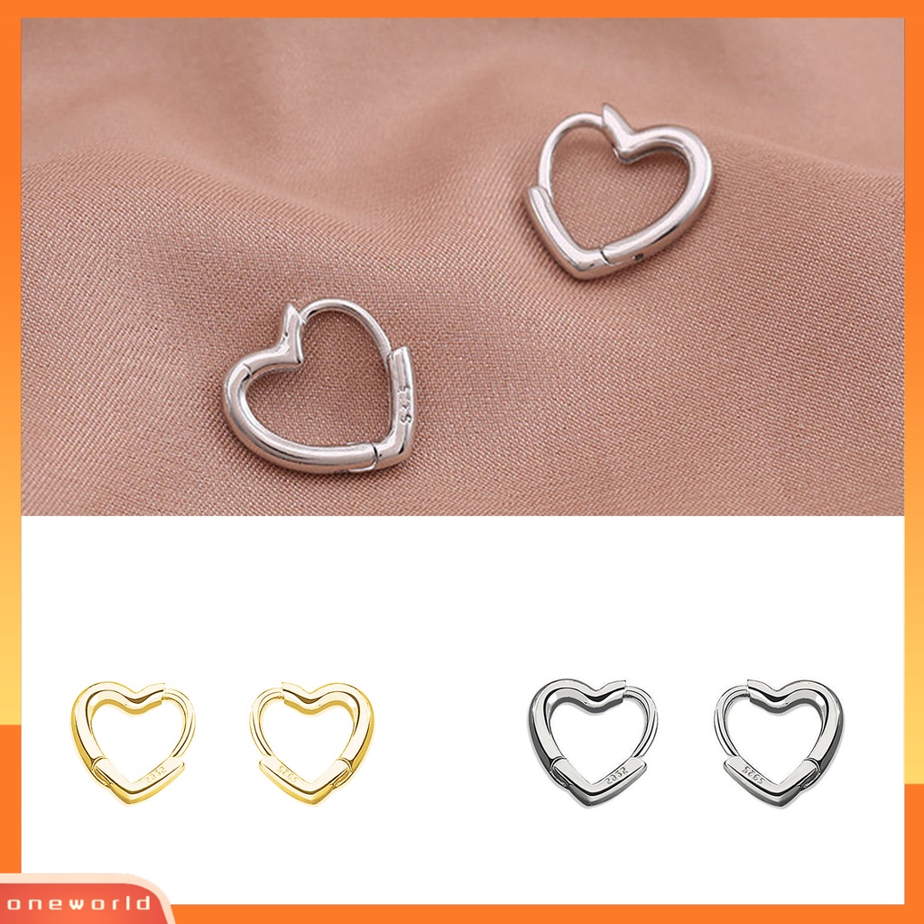 [WOD] Anting Bentuk Hati Dekorasi Full Luster Warna Silver Anting Tusuk Kecil Simple Untuk Pesta