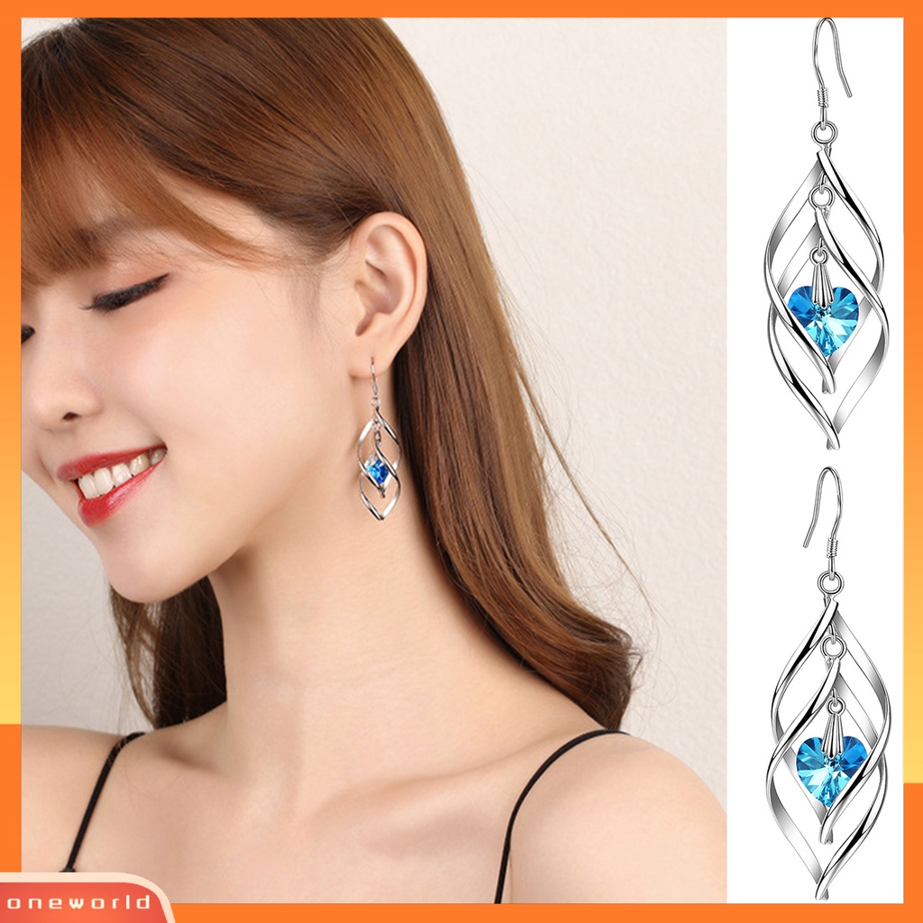 [WOD] 1pasang Wanita Drop Earrings Tahan Lama Kristal Imitasi Belah Ketupat Lapisan Ganda Berongga Keluar Anting Gantung Hadiah