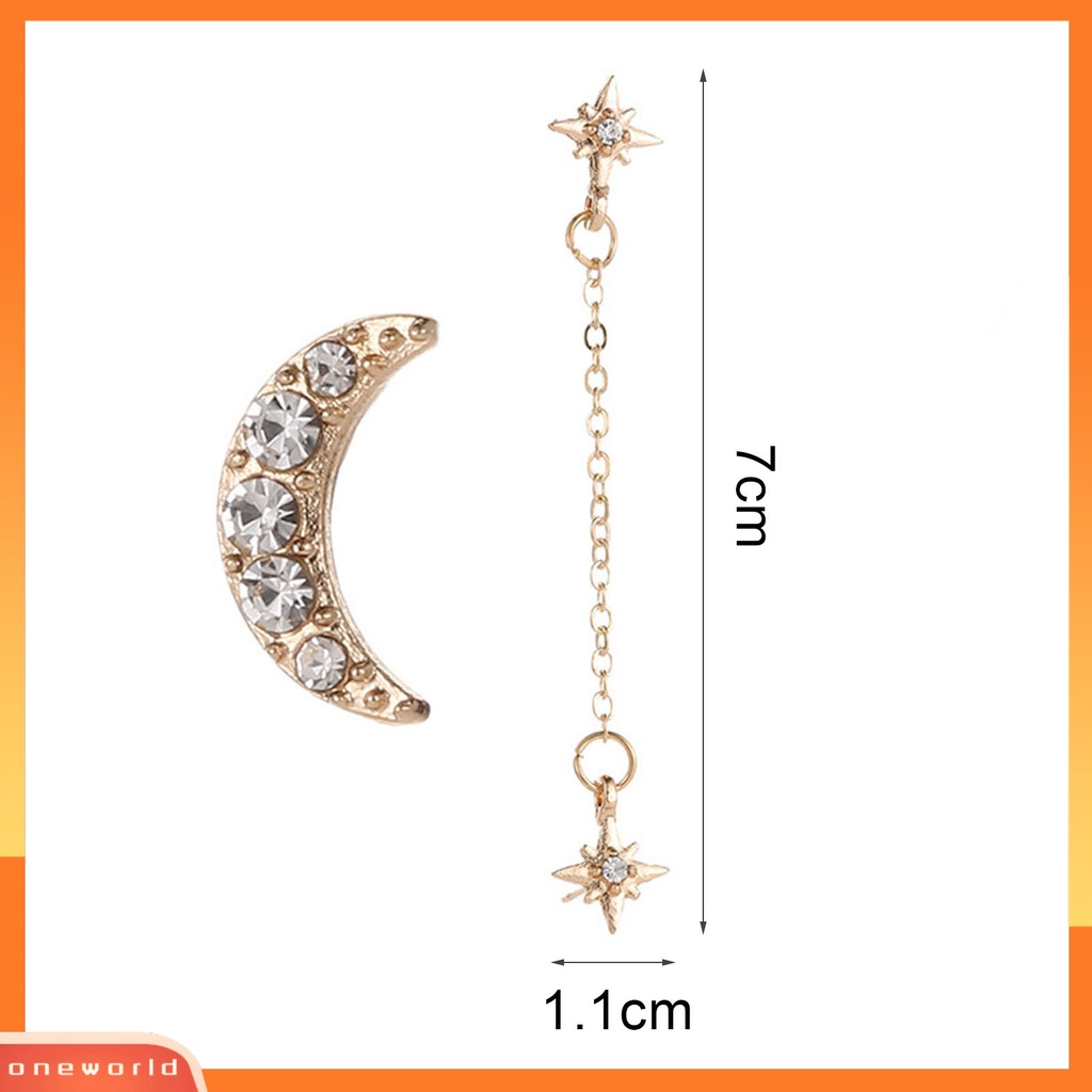 [WOD] 2pcs /Set Anting Vintage Rantai Bulan Bintang Berlian Imitasi Alloy Stud Telinga Unik Untuk Wanita