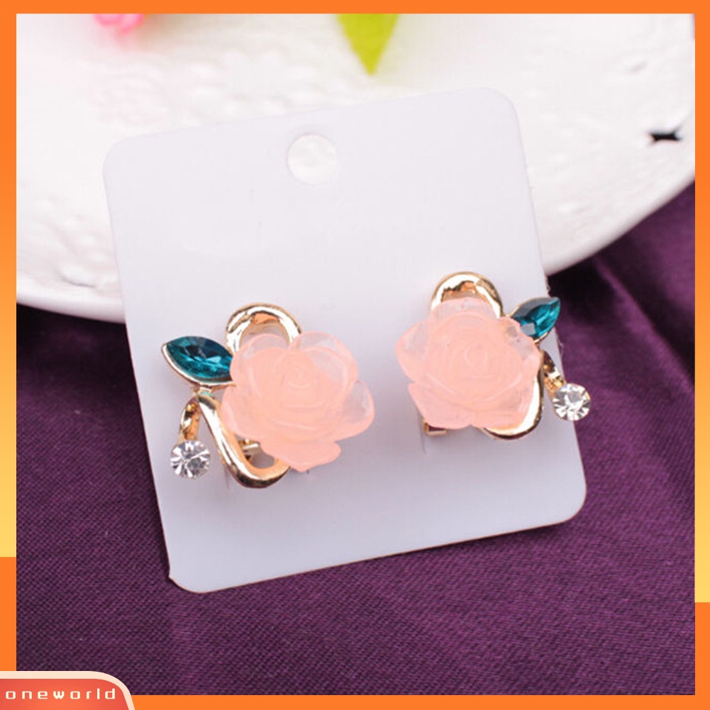 [WOD] 1pasang Elegan Retro Wanita Berlian Imitasi Mawar Bunga Flower Ear Stud Earrings