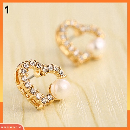 [WOD] Wanita Cinta Hati Berlian Imitasi Bunga Mutiara Imitasi Ear Studs Earrings Perhiasan Hadiah