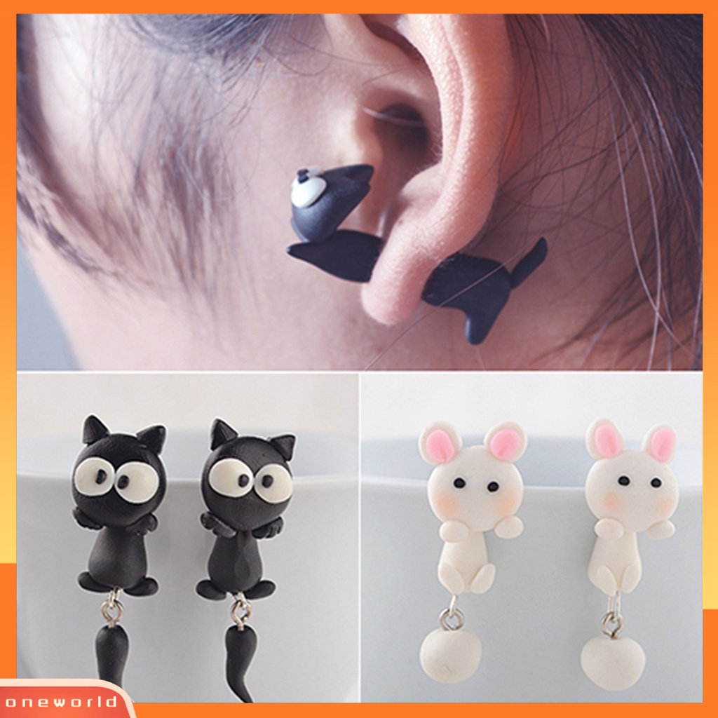 [WOD] Anting Tusuk Bentuk Kartun Hewan Polymer Clay Handmade Ear Studs Untuk Pesta