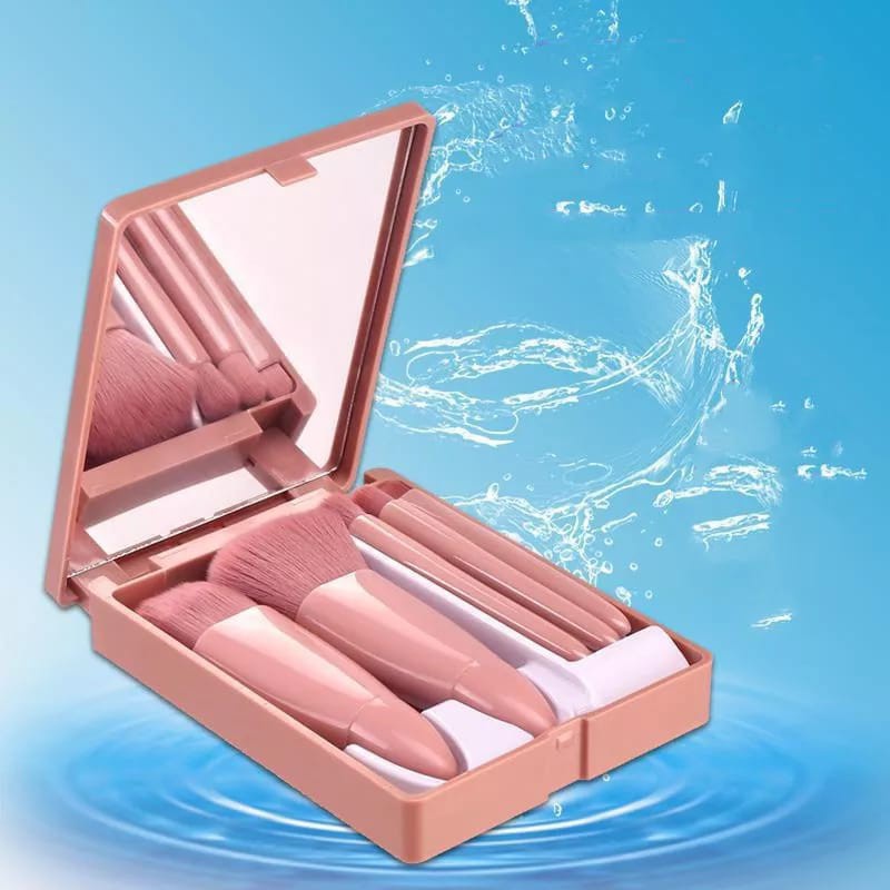 Kuas Makeup SET Isi 5 PCS With Box  Mini Brush Kit Kuas Powder Foundation Beauty Tools Portable Cermin S592