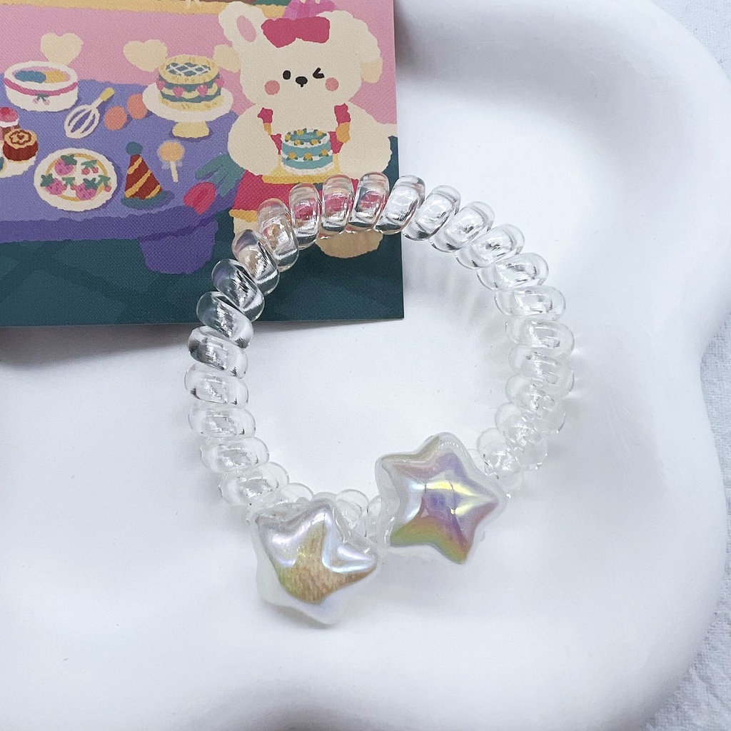 Mermaid color star phone line hair ring ins sweet girl double star tie hair rope beaded Aksesoris Rambut Bintang Berujung Lima