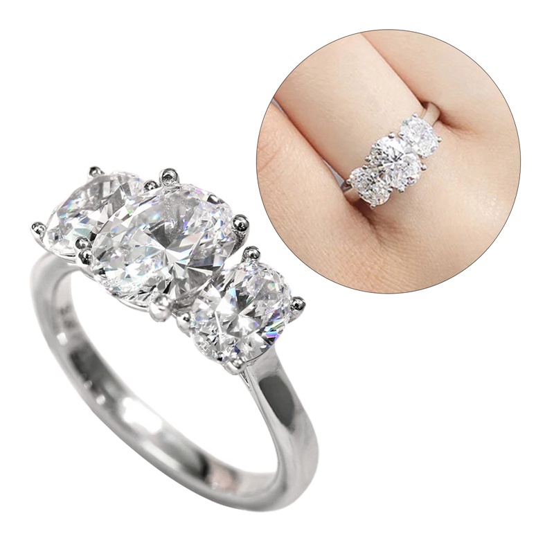 Fashion Wanita Oval Besar Cubic Zirconia Disepuh Tunangan Lamaran Jari Cincin
