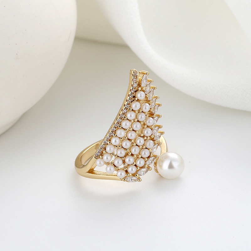 Cincin Sayap Geometris Untuk Wanita Bijoux Terbuka Mutiara Kristal Rings Aksesoris Perhiasan Pesta