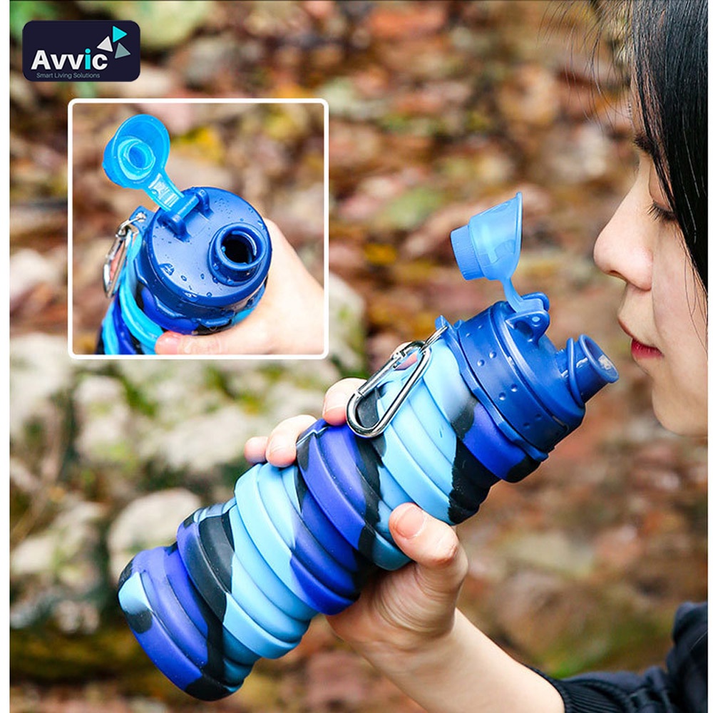 AVVIC Botol Minum Lipat Silikon Telescopic Silicone Water Bottle 500ml Botol Air Minum Outdoor Sports