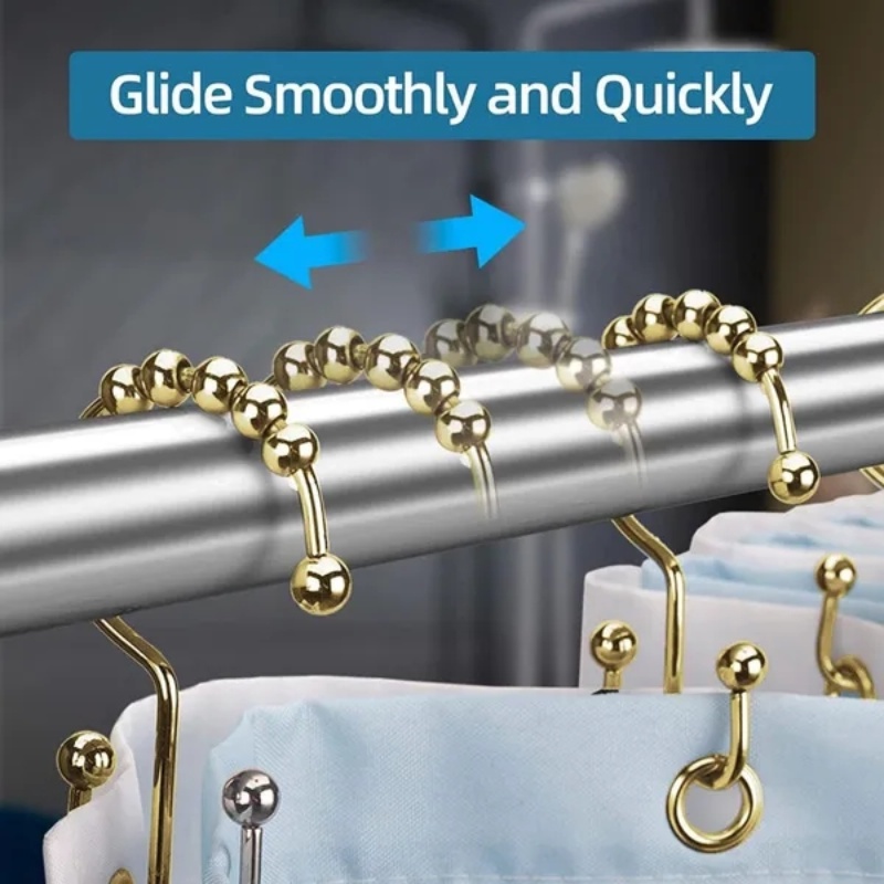 Pengait Shower Curtain Multifungsi Mudah Dipasang/Cincin Tirai Shower Anti Karat Untuk Dapur Kamar Mandi/Logam Tahan Lama Berkualitas Tinggi Double Glide Shower Curtain Bars Hook