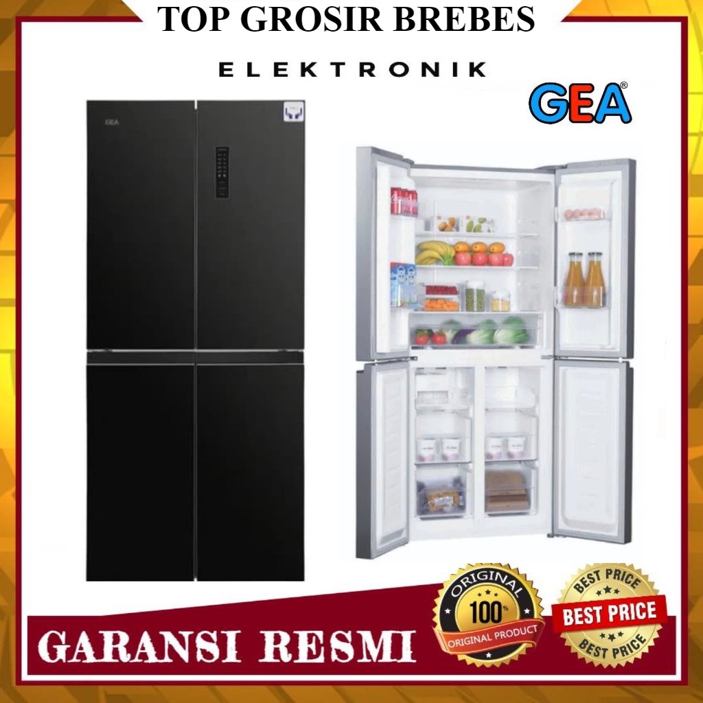 KULKAS 4 PINTU GEA G4D 404 LEMARI ES GEA G4D-404 4 PINTU BLACK GLASS