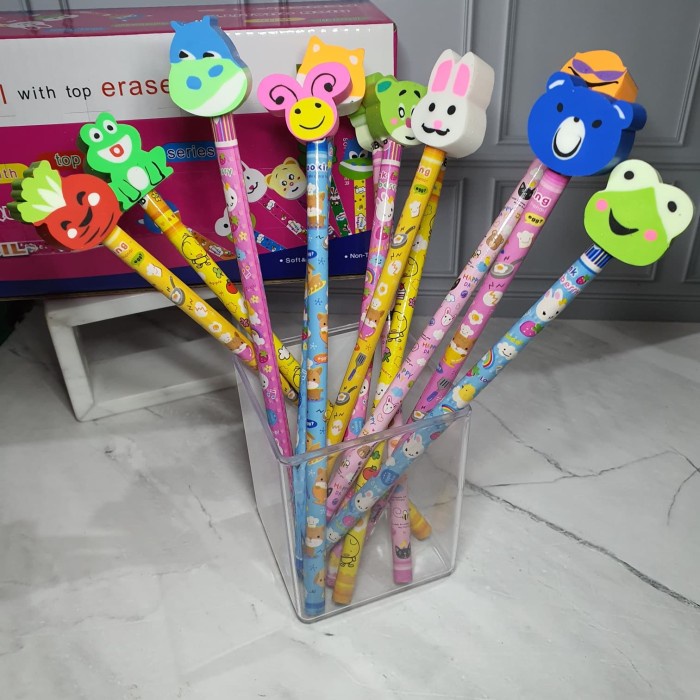 

pensil ada penghapus 1box=24set/pensil stip/pensil lucu/pencil - PENSIL SUPER