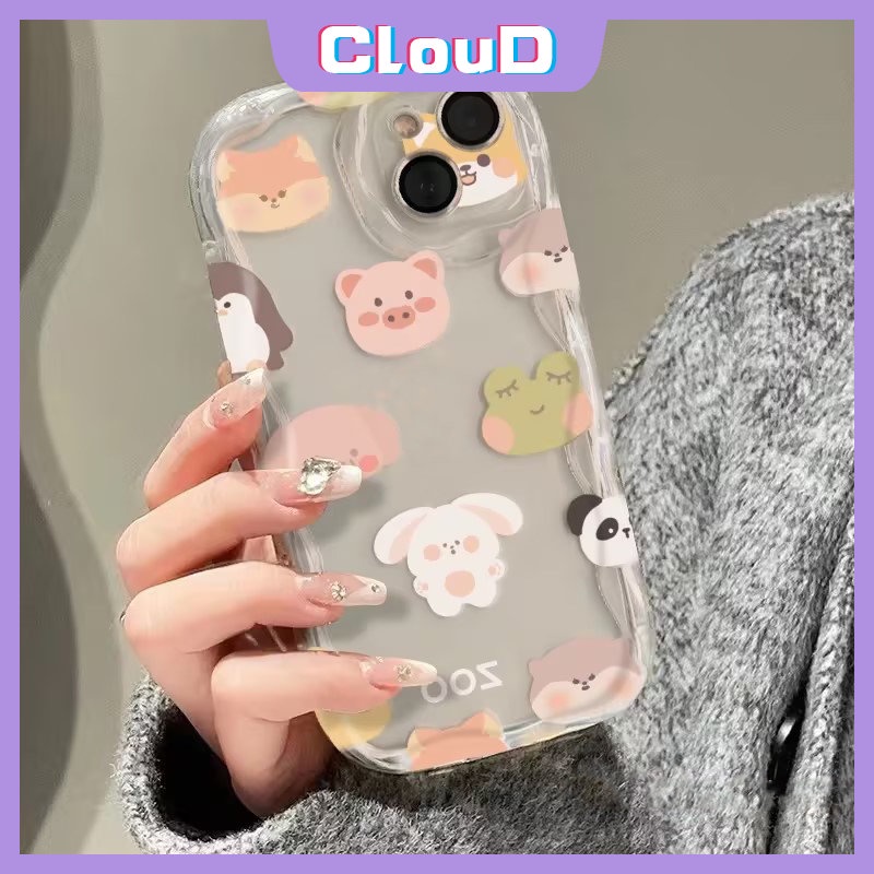 IPHONE Casing Ponsel Kompatibel Untuk Iphone13 11 14 12 Pro Max XR 7Plus 6 7 8 6s Plus X XS Max SE 2020 3D Wavy Curved Edge Cute Rabbit Pig Frog Kartun Hewan Kecil Bebek Beruang Soft Tpu Case