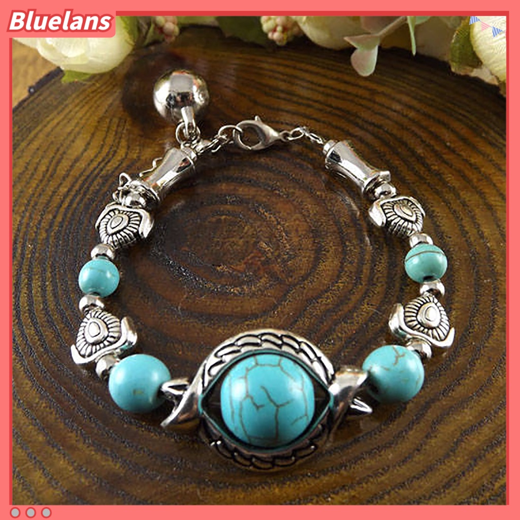 [BLS] Kupu-kupu Dekorasi Adjustable Unisex Gelang Alloy Handmade Turquoises Beads Retro Gelang Perhiasan Aksesoris