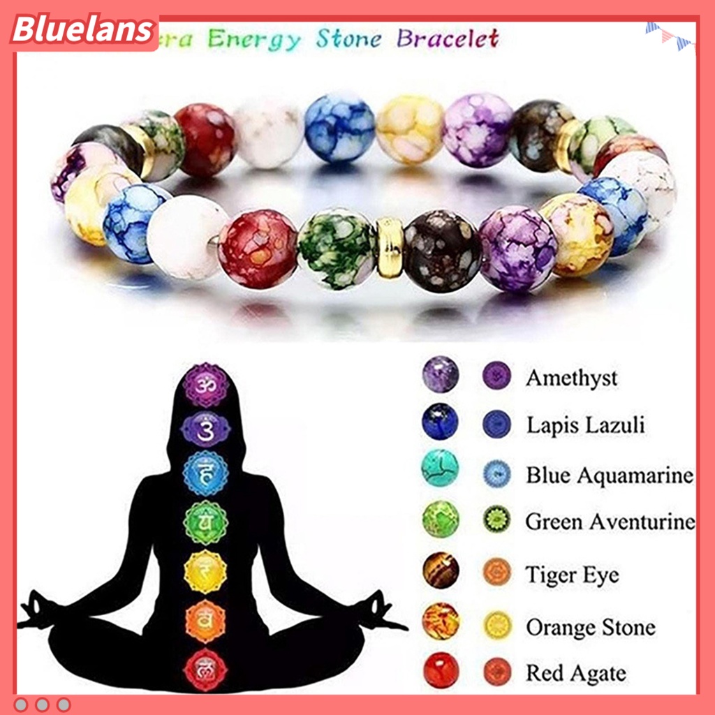 [BLS] Gelang Manik-Manik Warna-Warni Tali Elastis Adjustable All-match Hadiah Hias Faux Volcanic Agate Stone Energy Bangle Fashion Charm Untuk Pacaran