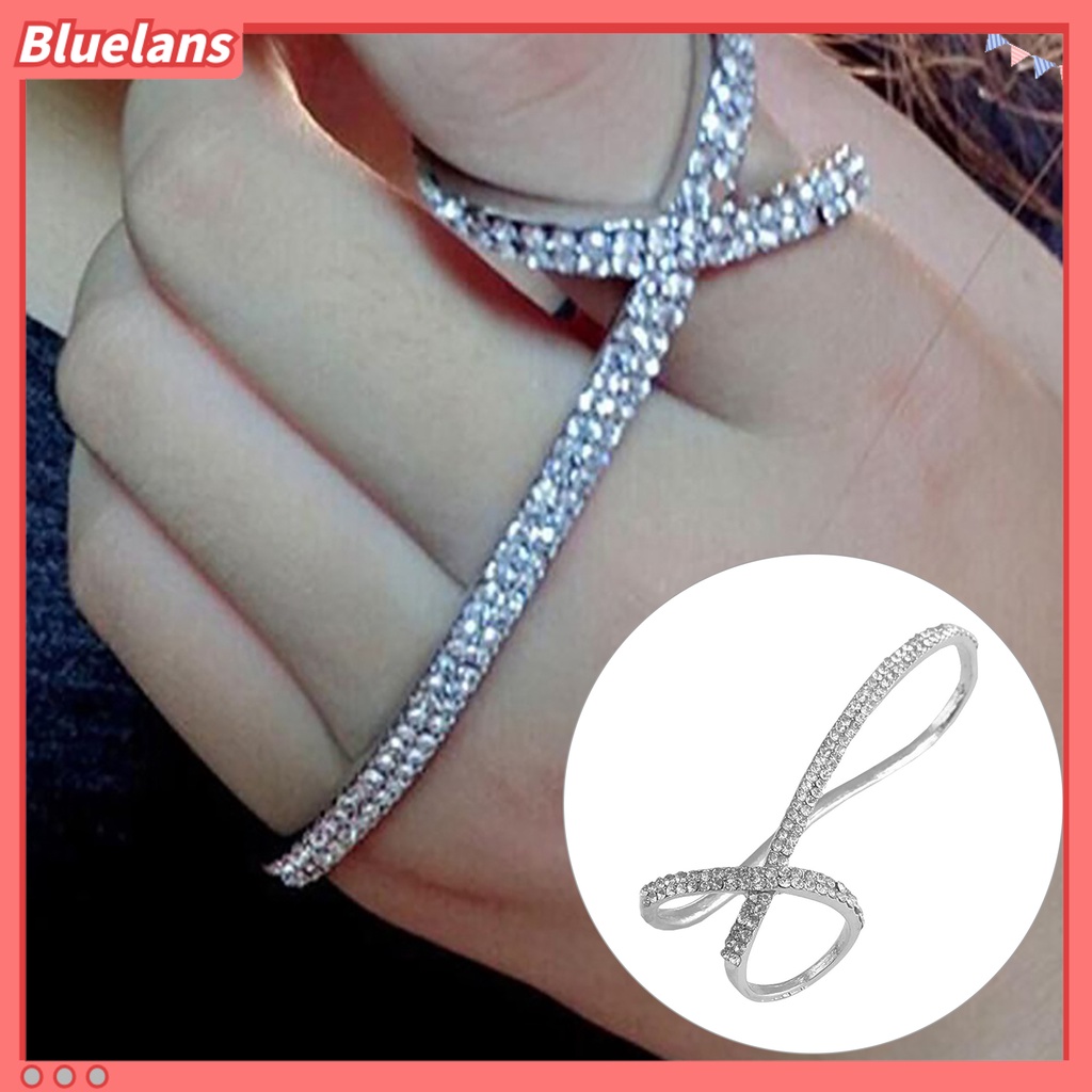 [BLS] Gelang Cincin Jari Gaya Sederhana All-match Fashion Perhiasan Berlian Imitasi Mengkilap Palm Cross Ring Untuk Pesta