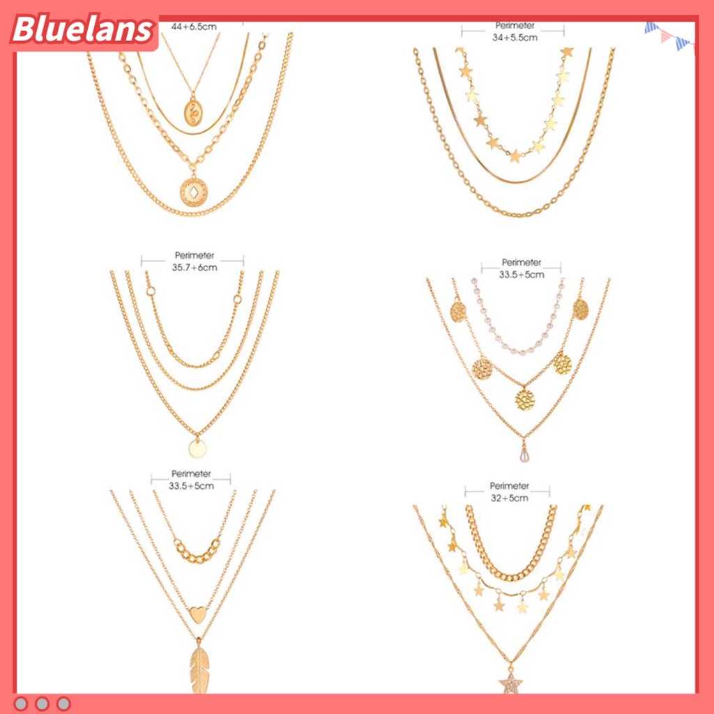 [BLS] Wanita Kalung Multi Bentuk Hip Hop Dipanjangkan Panjang Bentuk Bintang Multi-layer Lady Necklace Daily Jewelry