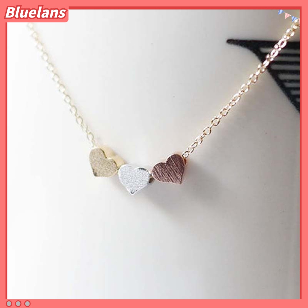 [BLS] Elegan Tiga Cinta Hati Pesona Liontin Kalung Wanita Cocktail Casual Jewelry