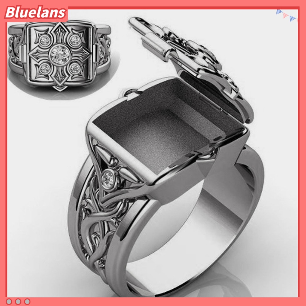 [BLS] Cincin Pria Bentuk Kotak Dengan Tutup Perhiasan Geometris Flip Flop Cincin Jari Hadiah Ulang Tahun