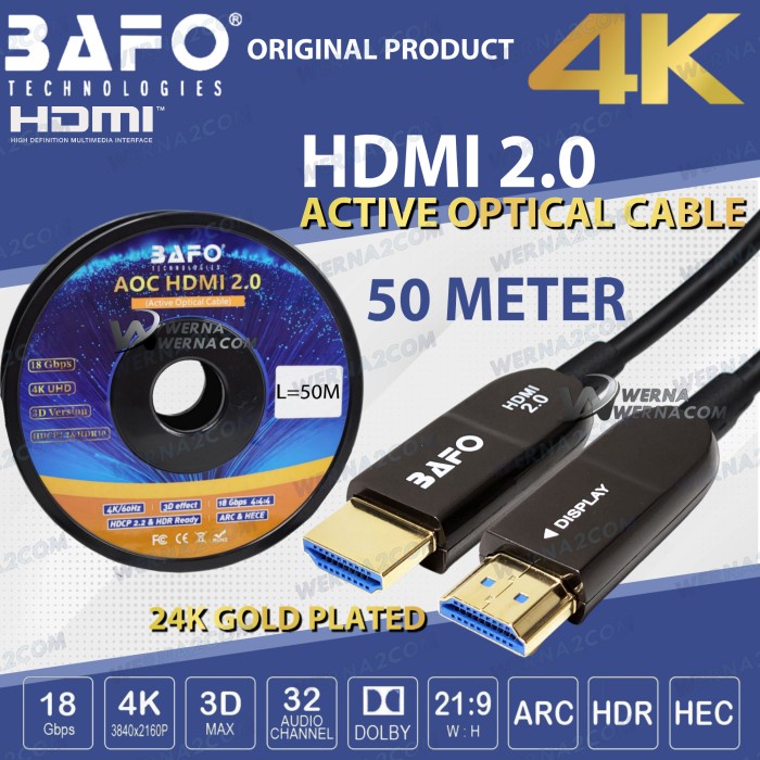 Kabel HDMI FO Fiber Optic V2.0 4K 50 Meter BAFO
