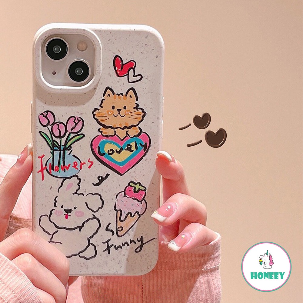 Casing Ponsel Hewan Bunga Graffiti Lucu Untuk iPhone 14 Pro Max13 12 11 Pro Max Casing iPhone XR XS 7 8plus Lovely Cat Cover