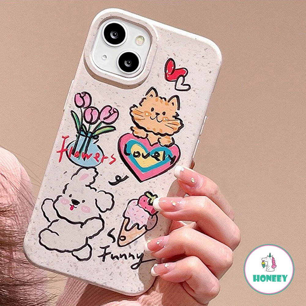 Casing Ponsel Hewan Bunga Graffiti Lucu Untuk iPhone 14 Pro Max13 12 11 Pro Max Casing iPhone XR XS 7 8plus Lovely Cat Cover