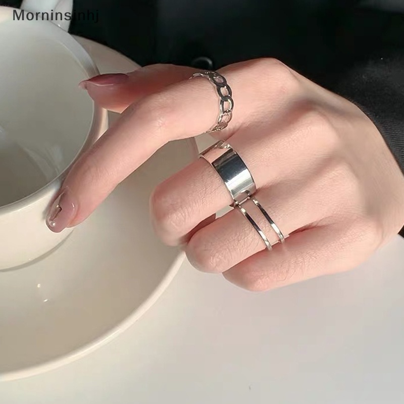 Mornin 3PCS Hip Hop Warna Silver Finger Ring Adjustable Perhiasan Rings Set Untuk Pria Wanita Gothic Aesthetic Rings Trendy Aksesoris id