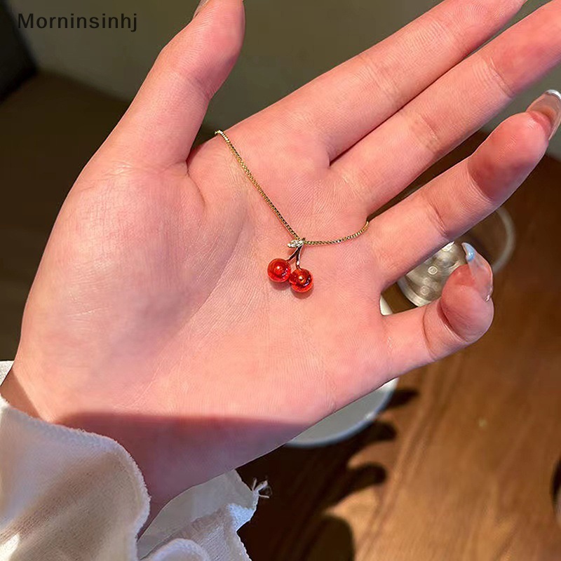 Mornin Eropa Dan Amerika Fashion Red Cherry Pendant Kalung Cahaya Pribadi Wanita Rantai Klavikula Perhiasan Hadiah id