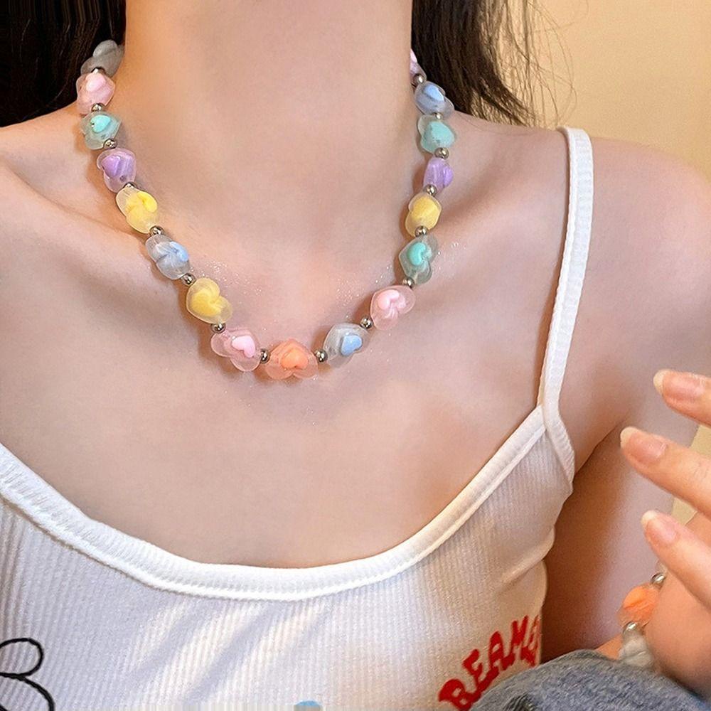 Mxbeauty Dopamin Gadis Kalung Trendi Pesona Hati Resin Bintang Tergantung Gadis Hadiah Permen Warna Gelang