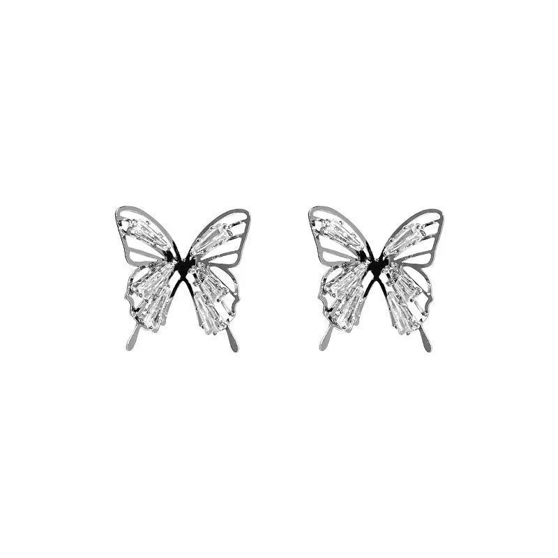 Anting Tusuk Hollow Zircon Butterfly S925 Perak Manis Vintage Anting Kupu Kristal2023Aksesoris Terbaru