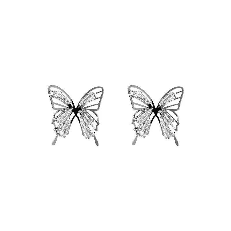 Anting Tusuk Hollow Zircon Butterfly S925 Perak Manis Vintage Anting Kupu Kristal2023Aksesoris Terbaru