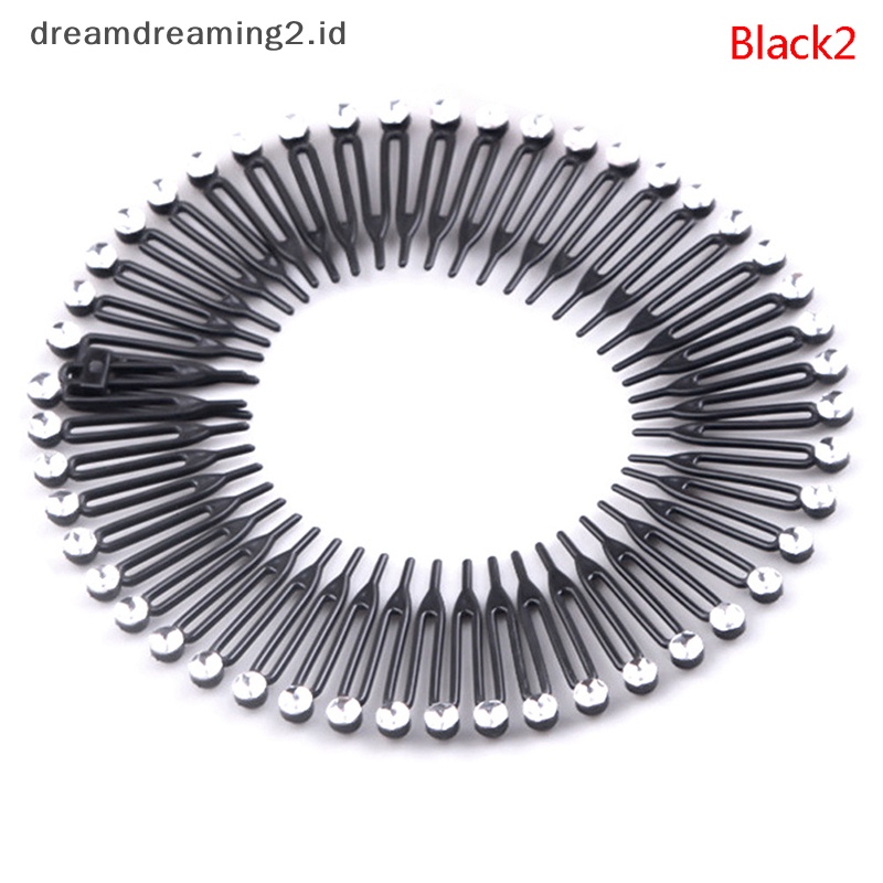 (drea) Wanita Plastik Full Lingkaran Stretch Diamond Flexible Sisir Gigi Bando Rambut Band //